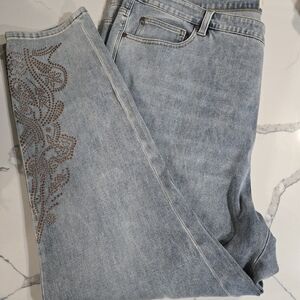 Soft Surroundings Ultimate Denim Skinny Ankle Jeans 24W Womens Slimming Studded